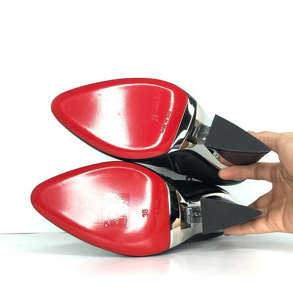 NEW Christian Louboutin Levitibootie 100 Calf Metal Plexi Ankle Boots 38 Shoes - Picture 11 of 13